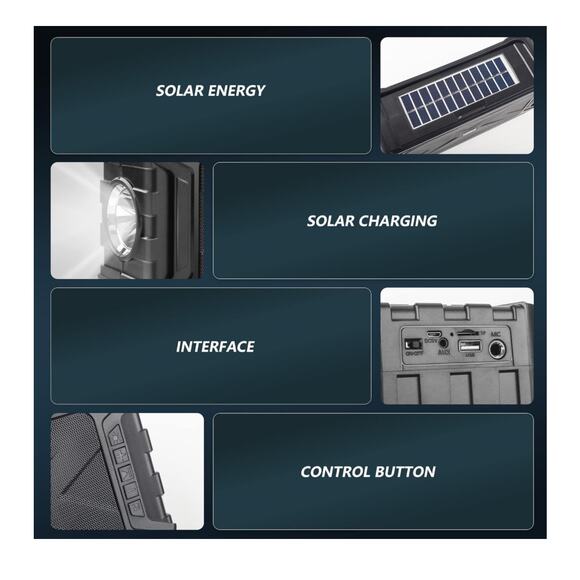 Portable Bluetooth Speaker w/Solar Charge, Wireless w/Outdoor Emerg. Flashlight - Picture 7 of 9